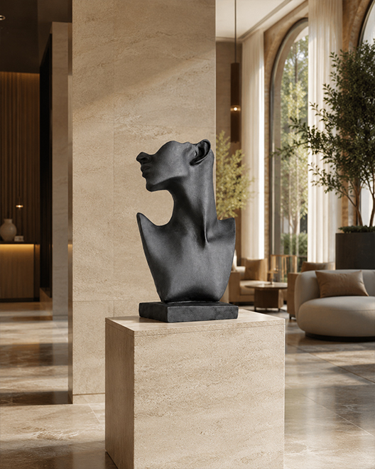 Sculpture buste figuratif noir pour lobby d’hôtel