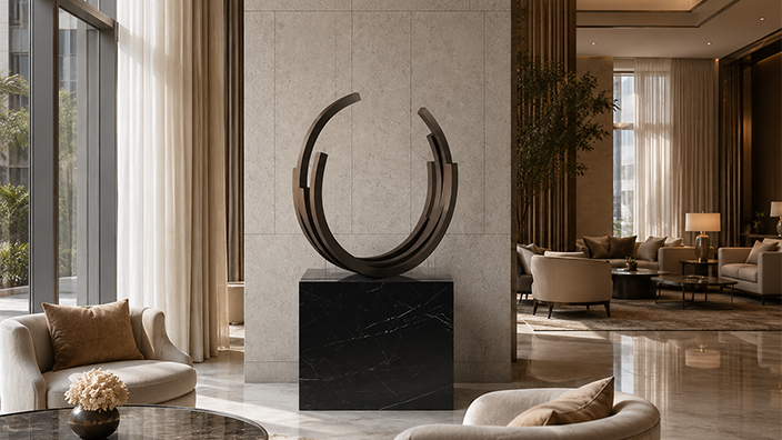 Sculpture anneau finition bronze pour lobby d’hôtel