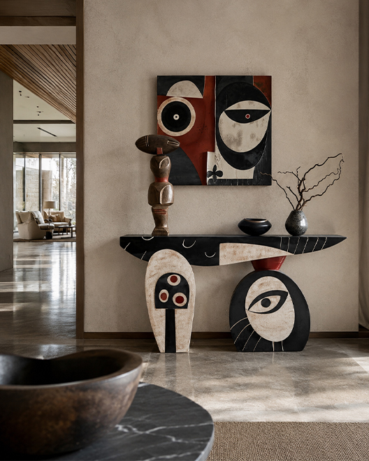 Console sculpturale sur mesure pour entrée d’hôtel